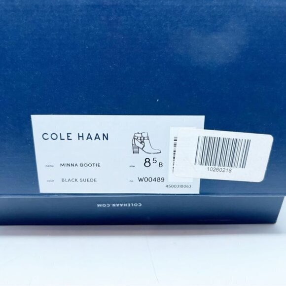 COLE HAAN BLACK SUEDE STRAP DETAIL SIDE ZIP MINNA BOOTIE WOMENS SZ 8.5 - Picture 9 of 9